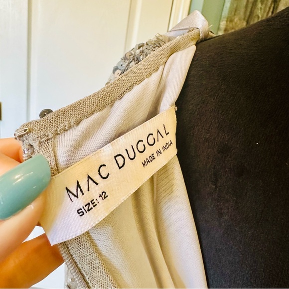 Mac Duggal 5222 SEQUINED WRAP SPLIT LONG SLEEVE GOWN NWT platinum Silver Sz 12 - Picture 15 of 15